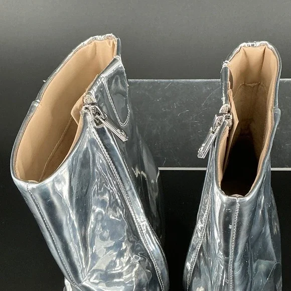 Sam Edelman Size 8 Silver Metallic Pointed Esmae Ankle Bootie Bow Stiletto Boots